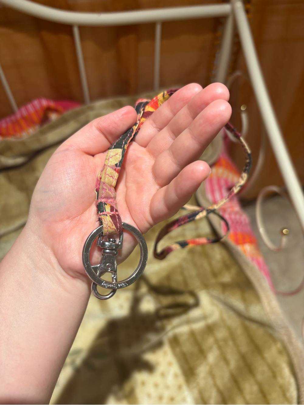 Vera Bradley Multicolor Fabric Lanyard with Silver Key Ring